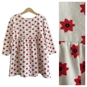 Hello Simone White Etoile Red Star Print Suzanne Long Sleeve Sweatshirt Dress 4t